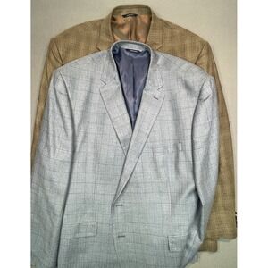 Ralph Ralph Lauren Men Brown Blue Windowpane Plaid Silk Wool Blazer 52R Lot